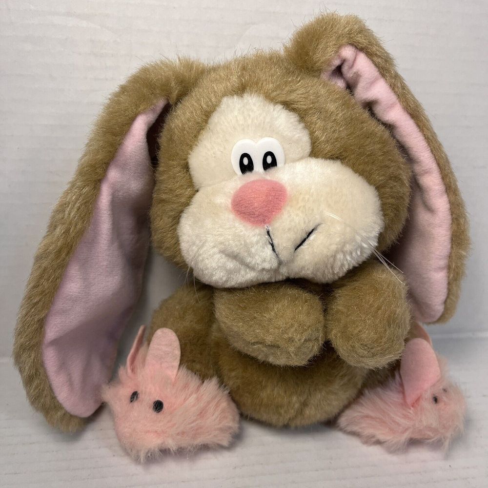 Applause Easter  Bunny Rabbit Plush Big Loop Ears Slippers On Feet 8.5"‎ vintage